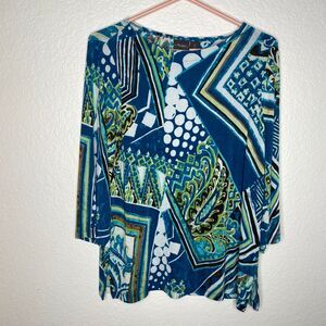 Chicos travelers slinky quarter sleeve top artsy career office modest stretch 1